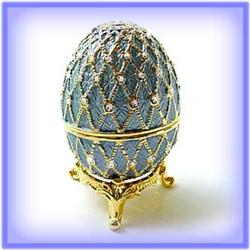 BLUE FABERGE EGG RING BOX GOLD SWAROVSKI CRYSTALS