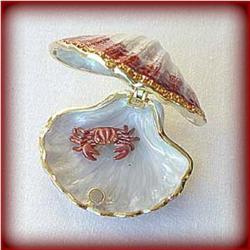 SEASHELL BOX W/CRAB! 24K GOLD SWAROVSKI CRYSTALS!