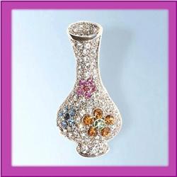 FLOWER VASE PIN BROOCH 24K GOLD SWAROVSKI CRYSTAL