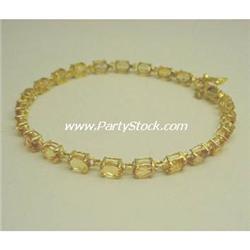 GENUINE CITRINE & 14K GOLD TENNIS BRACELET 7" 10G