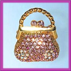 PURSE PIN BROOCH 24K GOLD SWAROVSKI CRYSTALS PINK