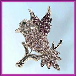 BIRD PIN BROOCH SWAROVSKI CRYSTALS PINK