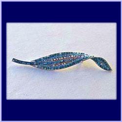 BLUE LEAF PIN BROOCH 24K GOLD SWAROVSKI CRYSTALS