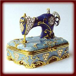 SEWING MACHINE 24K GOLD & CRYSTALS JEWELRY BOX TR