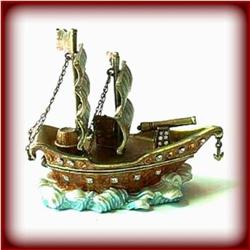 CLIPPER SHIP 24K GOLD CRYSTALS PIRATE TRINKET BOX