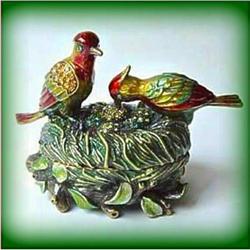 NEW LOVE BIRDS GOLD SWAROVSKI CRYSTAL JEWELRY BOX