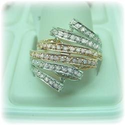 6 BAND GENUINE DIAMOND RING 14K GOLD I2/I3 1 CARA