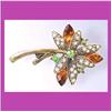 Image 1 : AMBER FLOWER PIN SWAROVSKI CRYSTAL GOLD