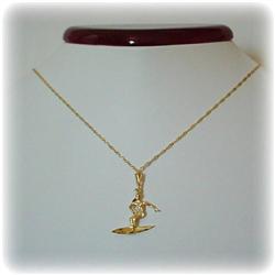 SOLID 14K GOLD SURFING SURFER PENDANT NECKLACE