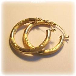10K YELLOW GOLD 1" HOOPS EARRINGS INCH SOLID