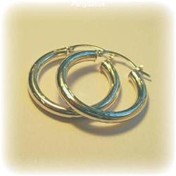10K WHITE GOLD HOOPS EARRINGS 1" INCH
