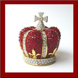 24K GOLD RED CROWN SWAROVSKI CRYSTAL JEWELRY BOX 