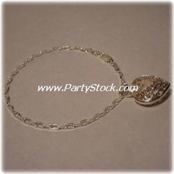 Solid Sterling Silver Link Bracelet w/Heart Charm