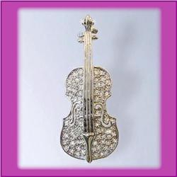 VIOLIN PIN BROOCH 24K GOLD SWAROVSKI CRYSTALS