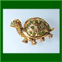 24K GOLD TURTLE  SWAROVSKI CRYSTAL PIN BROOCH 24K