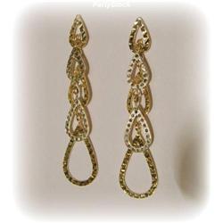 Solid 14K Two Tone Gold Drop Earrings Dangle 2"