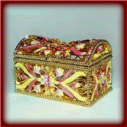 PINK BUTTERFLY FLOWER GOLD & CRYSTALS JEWELRY BOX