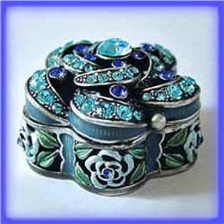 24K GOLD DECO BLUE FLOWER BOX SWAROVSKI CRYSTAL J