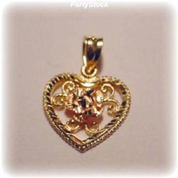 SOLID 14K GOLD ROSE HEART PENDANT CHARM