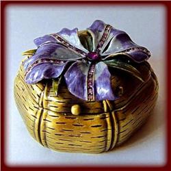 24K GOLD SWAROVSKI CRYSTAL BOX HIBISCUS PURPLE