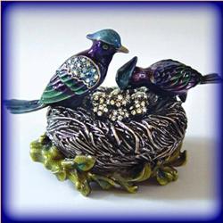 24K GOLD PURPLE LOVE BIRDS BOX SWAROVSKI CRYSTAL