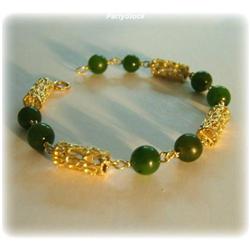 SOLID 14K FILIGREE GOLD GENUINE JADE BRACELET