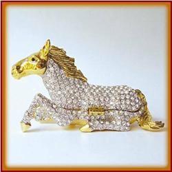 HORSE PONY 24K GOLD SWAROVSKI CRYSTAL JEWELRY BOX