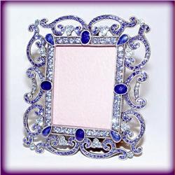 24K GOLD ORNATE BLUE SWAROVSKI CRYSTAL PHOTO FRAM