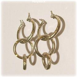 SOLID 14K GOLD ADJUSTABLE DANGLE HOOPS EARRINGS