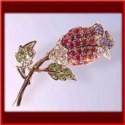 ALL SWAROVSKI CRYSTAL ROSEBUD PIN BROOCH 24K GOLD