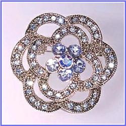FLOWER PIN BROOCH 24K GOLD SWAROVSKI CRYSTAL BLUE