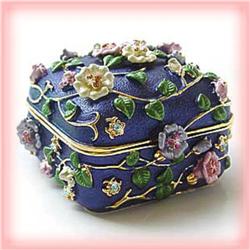BLUE FLOWER 24 GOLD SWAROVSKI CRYSTAL JEWELRY BOX