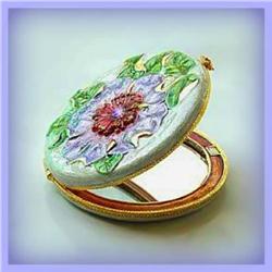 PURPLE FLOWER PURSE MIRROR GOLD SWAROVSKI CRYSTAL