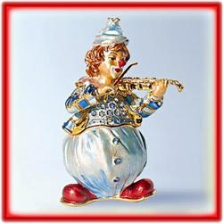 24K GOLD & CRYSTALS CLOWN W/ VIOLIN KEEPSAKE BOX