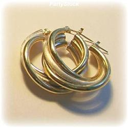 SOLID 10K GOLD TWO TONE EARRINGS HOOPS YELLOW WHITE