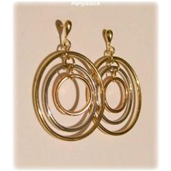 BIG! SOLID 14K GOLD 3 tone 2 Earrings Hoops 1"