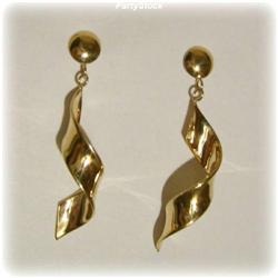 SOLID 14K GOLD CORKSCREW DANGLE DROP EARRINGS 1.5"