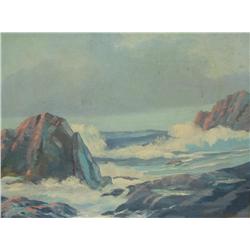 Robert E. Wood (Canadian, 1919 - ), Waves Crashing on Rocky Shore