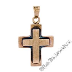 Victorian 8kt Rose Gold Reversible Brushed Finish Cross Pendant