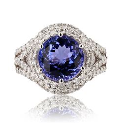 4.18 ctw Tanzanite and 1.07 ctw Diamond 14K White Gold Ring