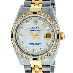 Rolex Mens 2 Tone MOP String Diamond & Sapphire 36MM Oyster Perpetual Datejust