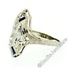 Image 7 : Art Deco 18kt White Gold Euro Cut Diamond & Sapphire Filigree Dinner Ring