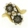 Image 1 : 18k Gold Rose Diamonds Seed Pearl Enamel Bypass Ring