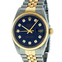 Rolex Mens 2 Tone Blue Diamond 36MM Oyster Perpetual Datejust Wristwatch