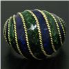 Image 6 : Vintage 18kt Yellow Gold Striped Blue and Green Enamel Dome Ring