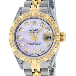 Rolex Ladies 2 Tone Pink MOP Diamond Lugs & Pyramid Datejust Wriswatch