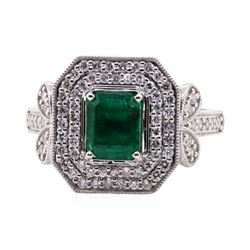 1.15 ctw Emerald and Diamond Ring - 18KT White Gold