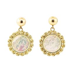 Mother of Pearl Coin Earrings - 14KT Yellow Gold