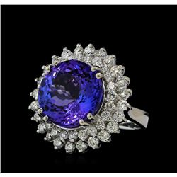 14.78 ctw Tanzanite and Diamond Ring - 14KT White Gold