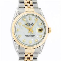 Rolex Mens 2 Tone MOP Diamond Lugs 36MM Datejust Wristwatch